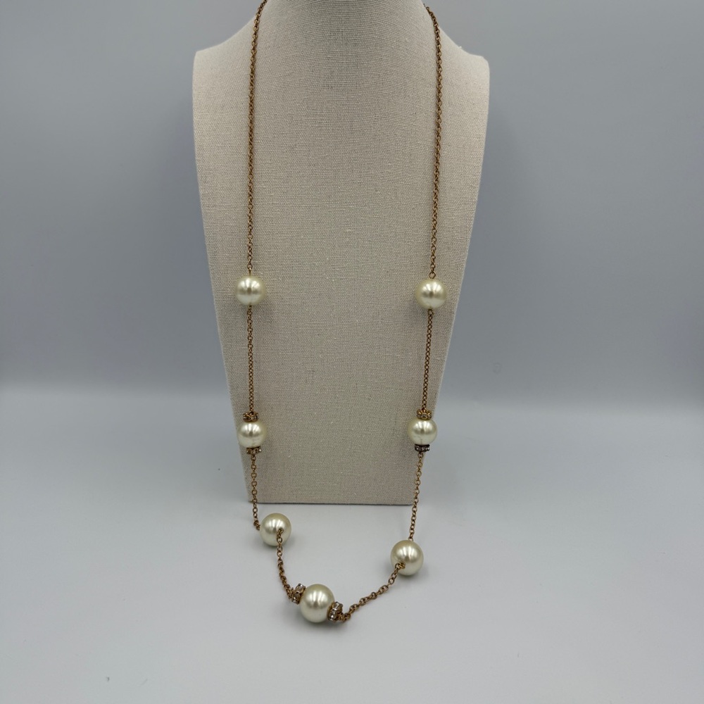 J.Crew Long Faux Pearl Station Gold-Tone Necklace